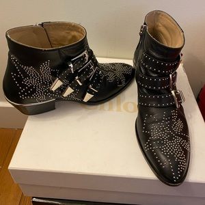 Chloe Susanna Studded Boots Black and Silver 37